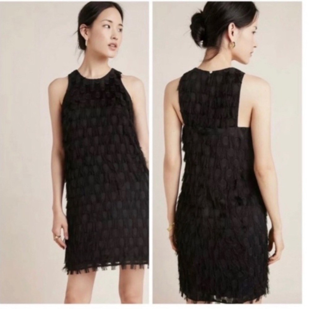 Anthropologie Roxie Black feather dress size 0